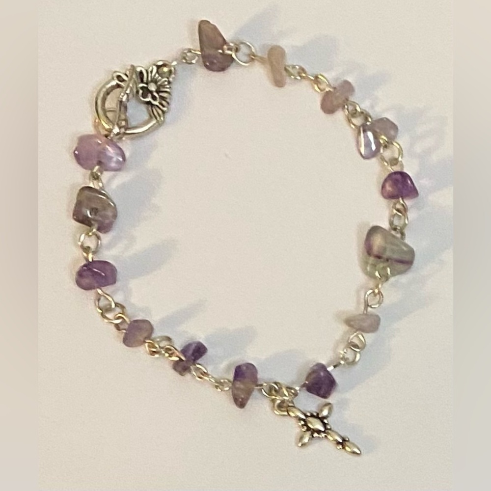 NEW Fluorite crystal chips bracelet with cross